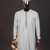 A Pearl river grey house of dragon embroidery details, long-sleeve kaftan, hat and Sokoto
