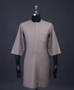 A pencil stripe, Brown, Front flap, combat patch pocket, 3/4 sleeve details African senator kaftan native.