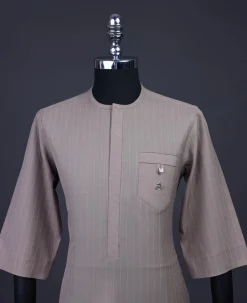 A pencil stripe, Brown, Front flap, combat patch pocket, 3/4 sleeve details African senator kaftan native.