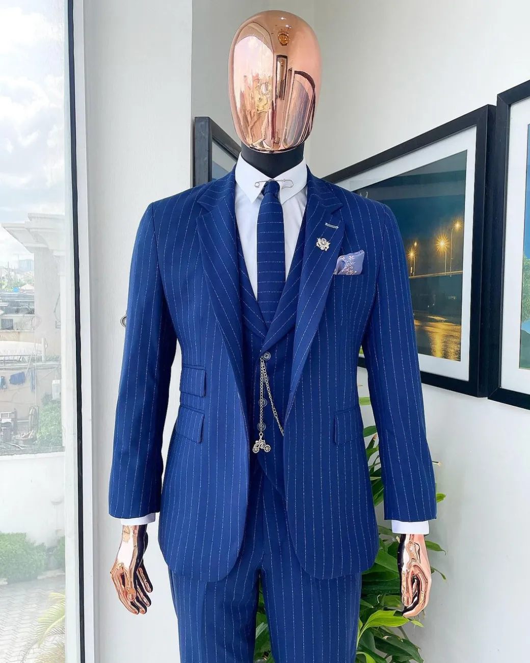 A Pin Stripe, Admiral, and Skye Blue Mix: Jorgecarli Super 140’s “Board Room” notch lapel suit
