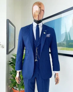 A Pin Stripe, Admiral, and Skye Blue Mix: Jorgecarli Super 140’s “Board Room” notch lapel suit