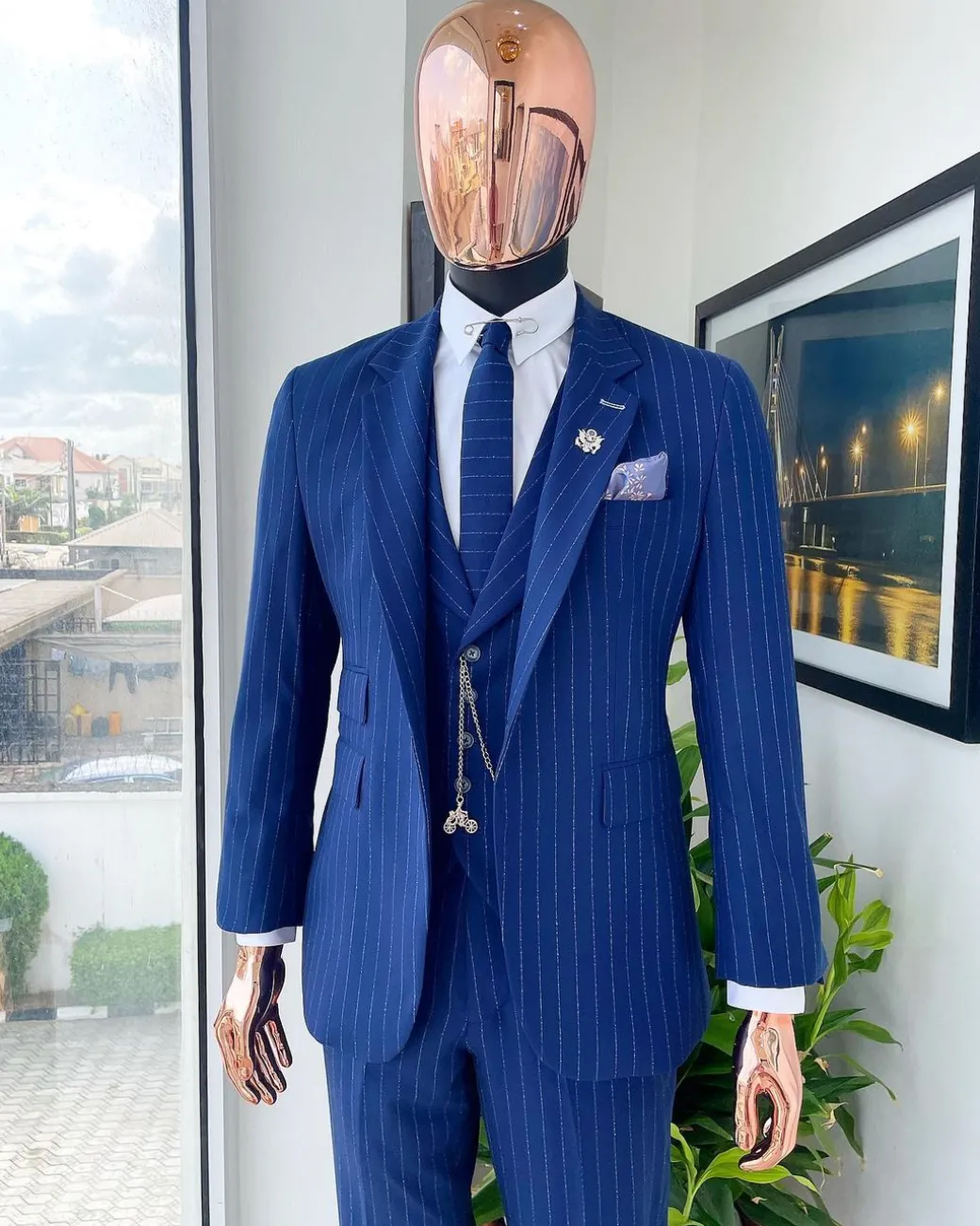 A Pin Stripe, Admiral, and Skye Blue Mix: Jorgecarli Super 140’s “Board Room” notch lapel suit