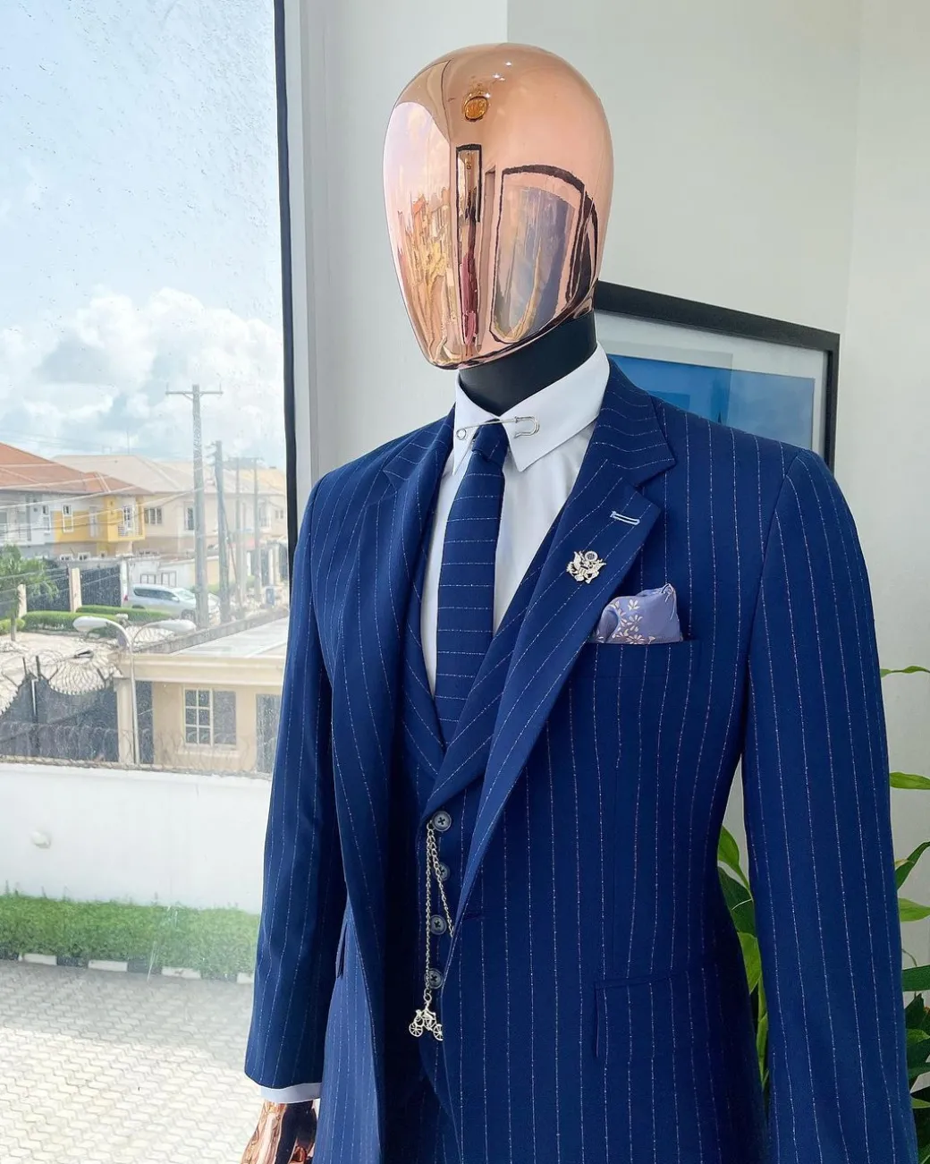 A Pin Stripe, Admiral, and Skye Blue Mix: Jorgecarli Super 140’s “Board Room” notch lapel suit