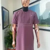 A plum purple double rectangle with ruffles and Swarovski buttons detailing African traditional senator Kaftan native.