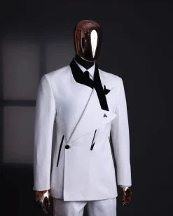 A Polished chinos “pride & prejudice”, double breasted deconstructed dropping lapel suit