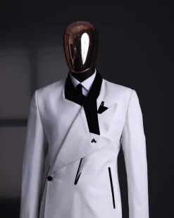 A Polished chinos “pride & prejudice”, double breasted deconstructed dropping lapel suit