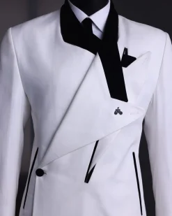 A Polished chinos “pride & prejudice”, double breasted deconstructed dropping lapel suit