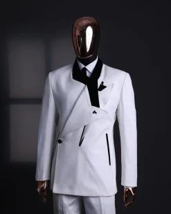 A Polished chinos “pride & prejudice”, double breasted deconstructed dropping lapel suit