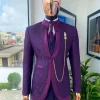 A “Pope” tapeless eggplant purple single button bishop neck suit