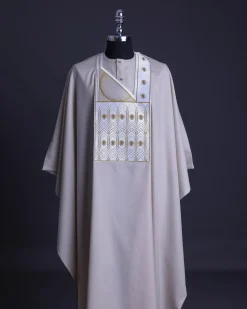 A Porcelain, Cloud and pattern embroidery detailing agbada