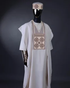 A Porcelain, dotted and woven Cloud and pattern embroidery detailing agbada