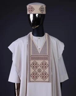 A Porcelain, dotted and woven Cloud and pattern embroidery detailing agbada