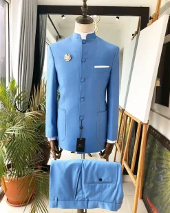 A Powdered Blue “clergyman” French safari Suit