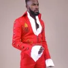 A “Presley (16 – 08 – 1977) ” red Jacquard with metallic wire and Swarovski buttons embroidery costume top