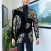 A “Prodigal” dispersed Black and splashed champagne gold suit, Layered black velvet with ss20 mixed Swarovski