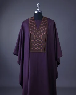 A Rasin purple, layered octagon embroidery detailing Agbada