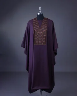 A Rasin purple, layered octagon embroidery detailing Agbada