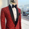 A Red patterned jacquard Shawl lapel tuxedo suit