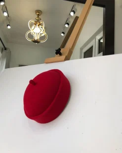 A Red Wool African Ibo Traditional Hat