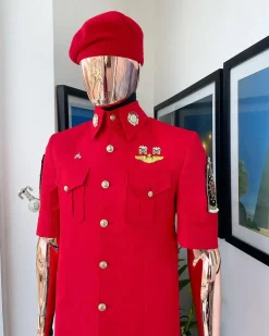 A reloaded Candy red, “veteran” vintage “Havana” French safari suit