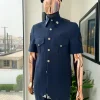 A reloaded Dark Aegean blue vintage “Havana” French safari suit