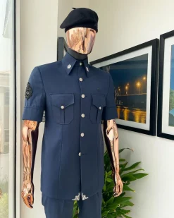 A reloaded Dark Aegean blue vintage “Havana” French safari suit