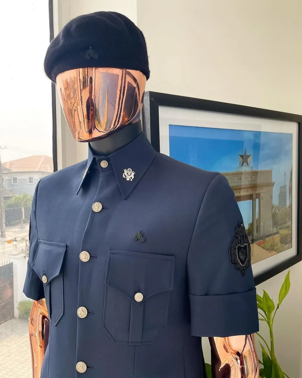 A reloaded Dark Aegean blue vintage “Havana” French safari suit
