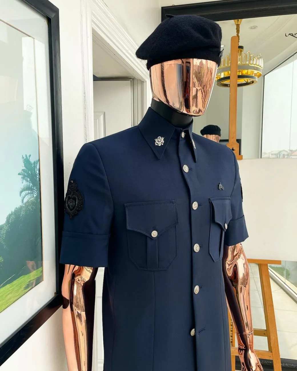 A reloaded Dark Aegean blue vintage “Havana” French safari suit