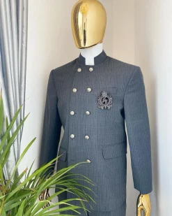A Reloaded Grey Pin Stripe “French” double breasted safari suit