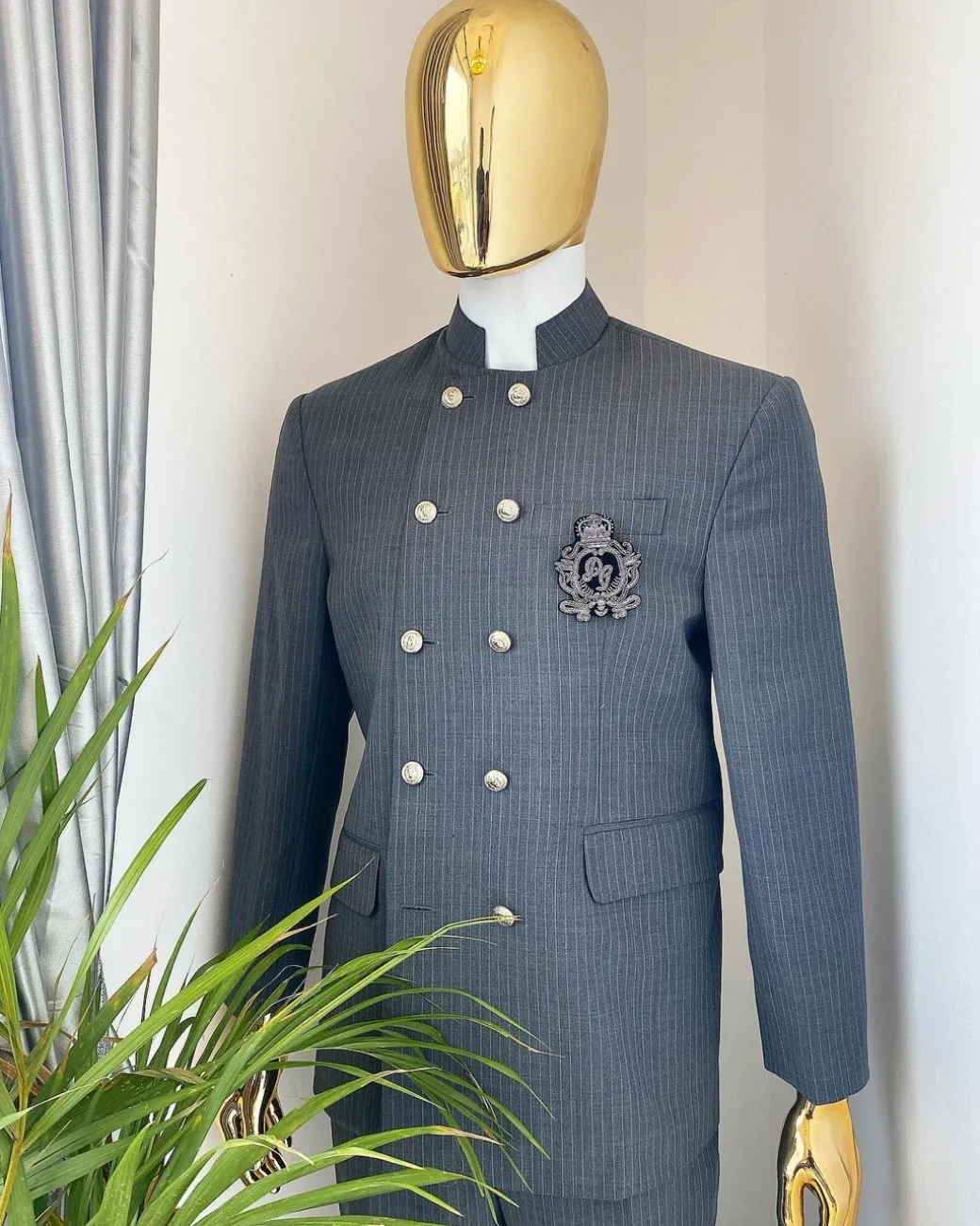 A Reloaded Grey Pin Stripe “French” double breasted safari suit