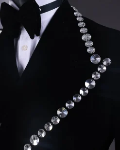 A Reloaded “Herd” Charcoal Black Soaked Velvet Peak Lapel Wrap Tuxedo Suit