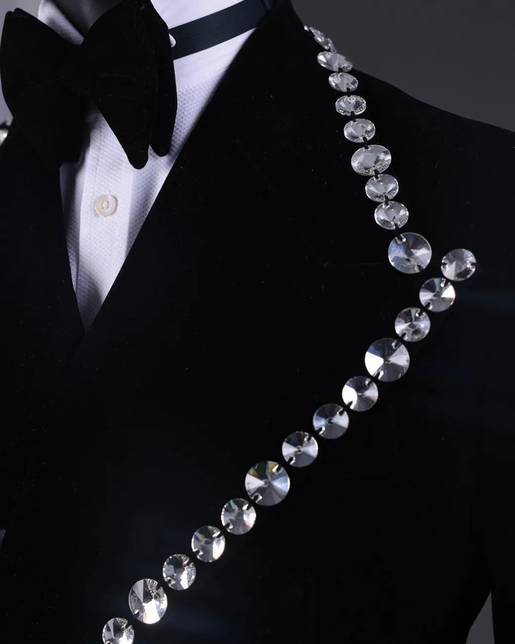 A Reloaded “Herd” Charcoal Black Soaked Velvet Peak Lapel Wrap Tuxedo Suit