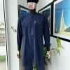 A Reloaded Midnight Blue Splash of Gold Embroidery Detailing Long Sleeve Kaftan