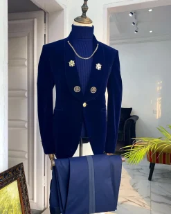 A Reloaded Navy blue Italian velvet “lacasa de Papel” Suit.