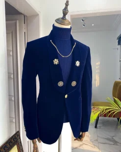 A Reloaded Navy blue Italian velvet “lacasa de Papel” Suit.