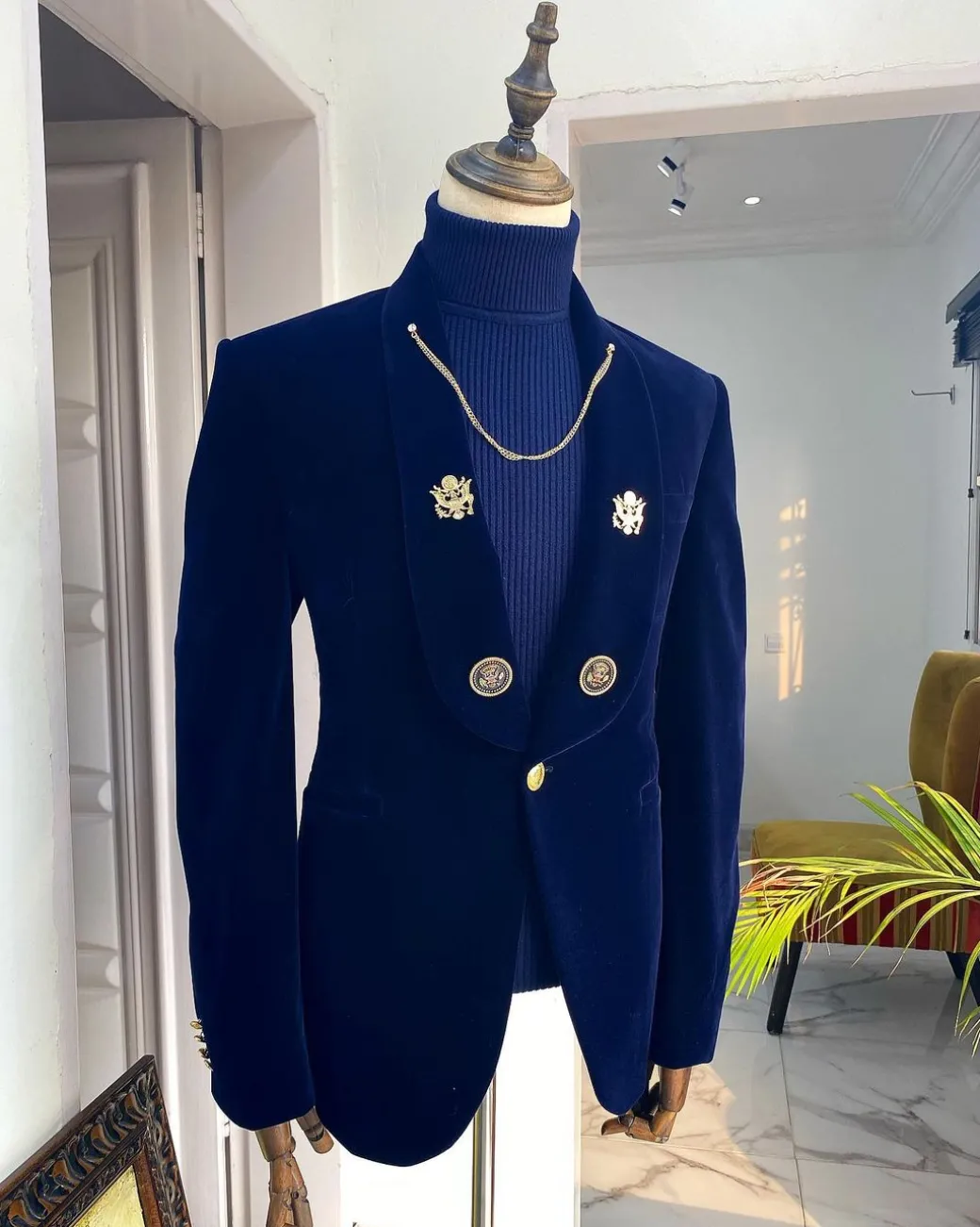 A Reloaded Navy blue Italian velvet “lacasa de Papel” Suit.