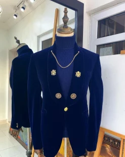 A Reloaded Navy blue Italian velvet “lacasa de Papel” Suit.