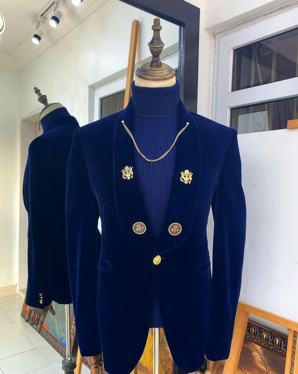 A Reloaded Navy blue Italian velvet “lacasa de Papel” Suit.