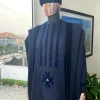 A Reloaded navy blue Monochrome embrodery with soaked Italian velvet detailing agbada
