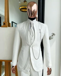 A Reloaded “Pope” Monochrome Ivory White Single Button Bishop Neck Suit