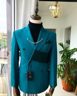 A reloaded Teal Green Tuxedo Double breasted strap “Oranmiyan” Suit