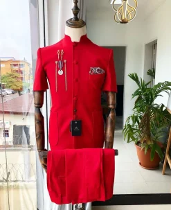 A Reloaded “Tomato Red” French Safari Short Sleeve Suit