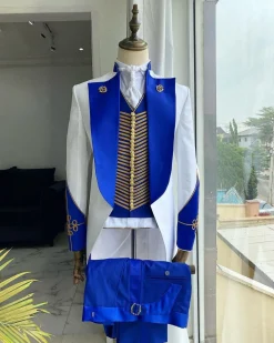 A Reloaded White And Blue silk “showman” trench Suit