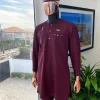 A Rosewood red, layered left section details with matching paisley, flap with Swarovski button, and combat pocket African traditional senator kaftan native