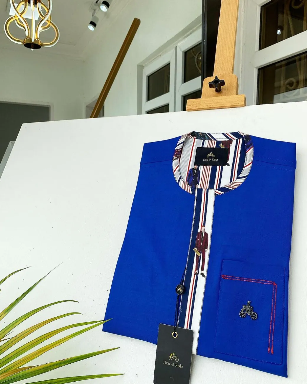 A Royal blue African kaftan with walk to grade silk lining detailing and sokoto