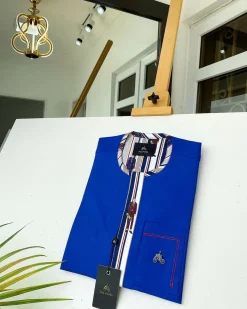 A Royal blue African kaftan with walk to grade silk lining detailing and sokoto
