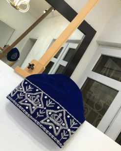 A Royal Blue and Silver Embroidery African Traditional Hat