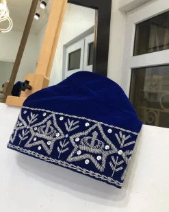 A Royal Blue and Silver Embroidery African Traditional Hat