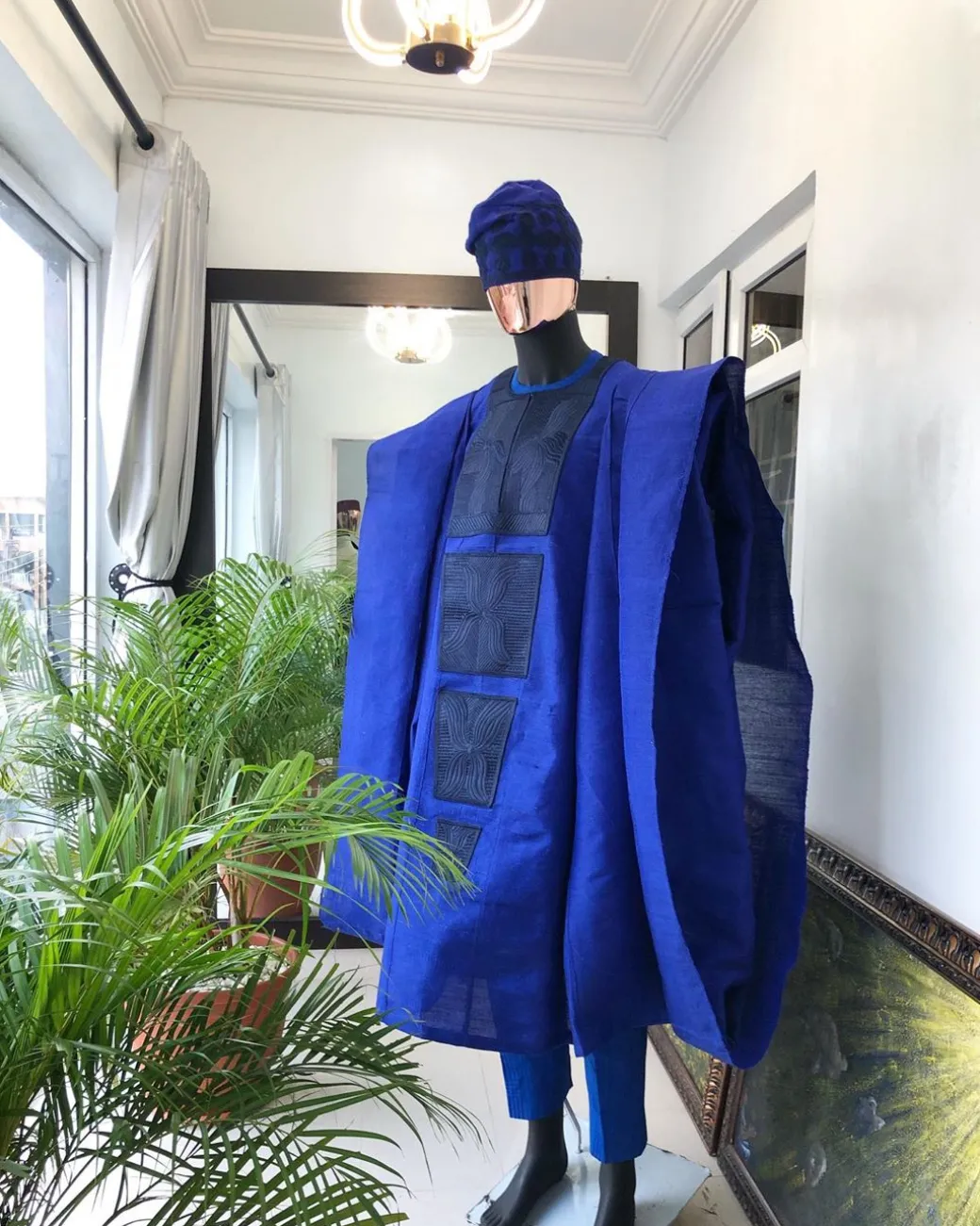 A Royal Blue Embroidery with Swarovski stones Aso Oke Agbada