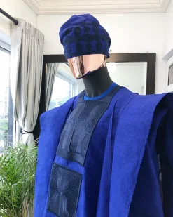 A Royal Blue Embroidery with Swarovski stones Aso Oke Agbada